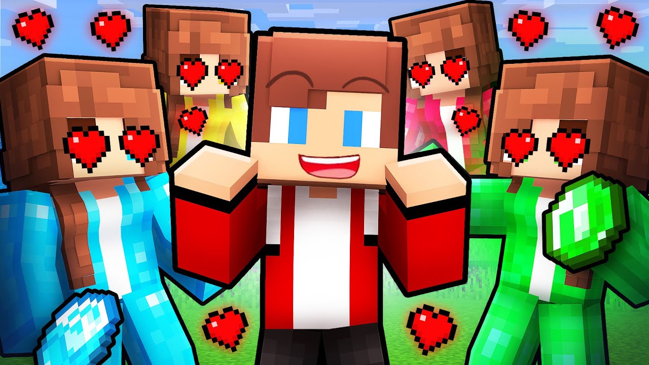 Gold, Diamond, Emerald and Ruby Girls fell in love with JJ - Maizen Minecraft Animation