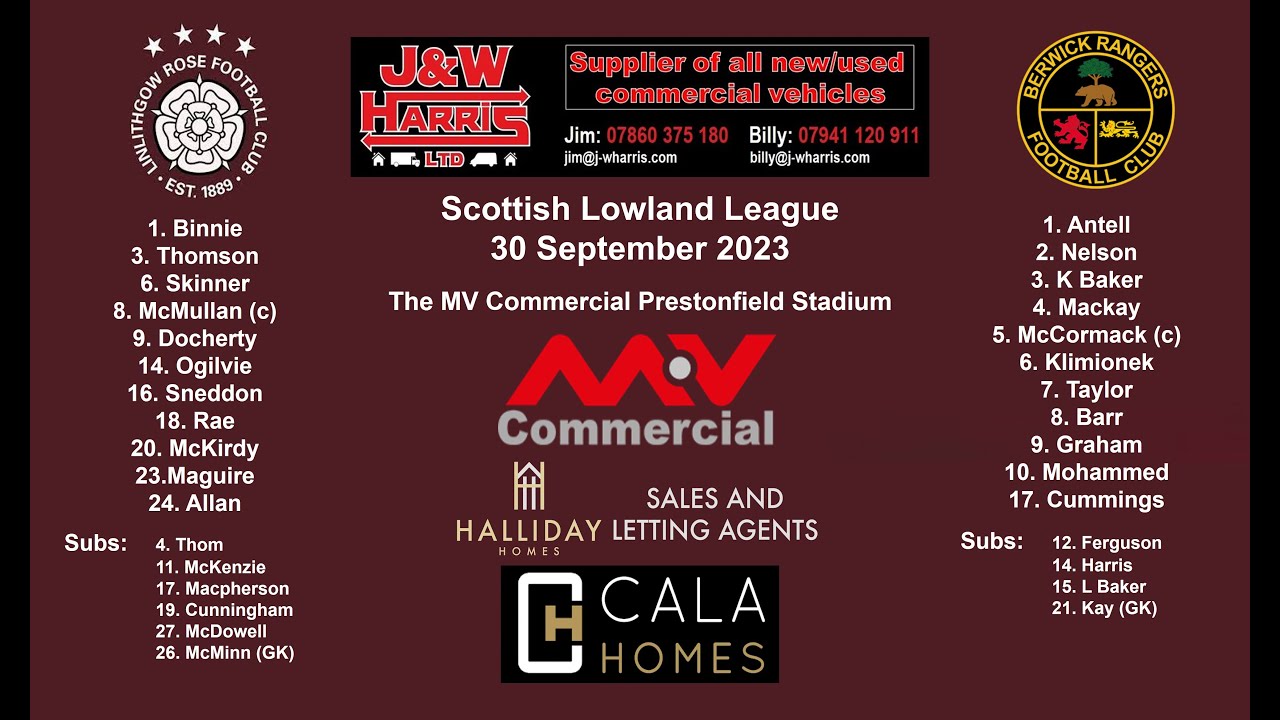 Linlithgow Rose v Berwick Rangers – 30 September 2023