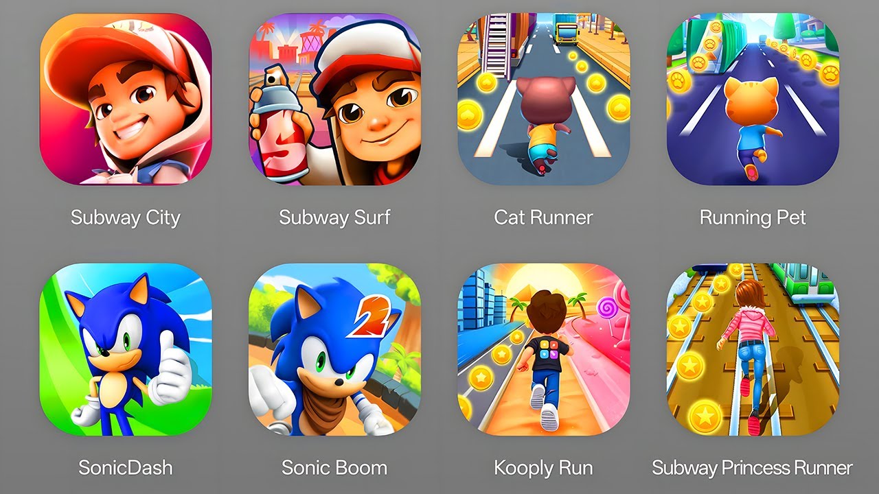 Subway Surfers City, Subway Surfers, Cat Runner, Running Pet, Sonic Dash, Sonic Boom, Kooply Run