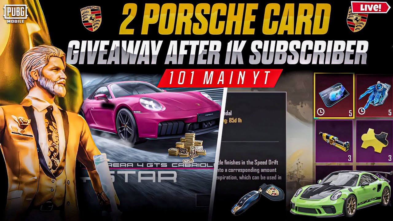 PUBG Mobile LIVE 🔥 Conqueror Rank Push | 2 Porsche Card Giveaway After 1K Subs 🚗 | 101MainYT