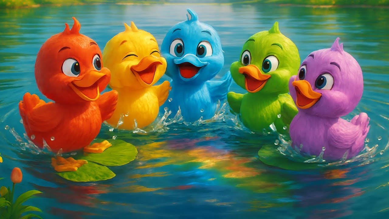 5 Colorful Ducks Swimming in the Lake 🦆🌈 | Kids Cartoon Song
