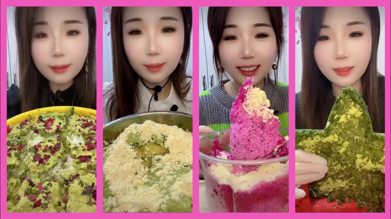 ASMR REFROZEN SHAVED ICE EATING WITH MATCHA | MILK POWDER | PETALS