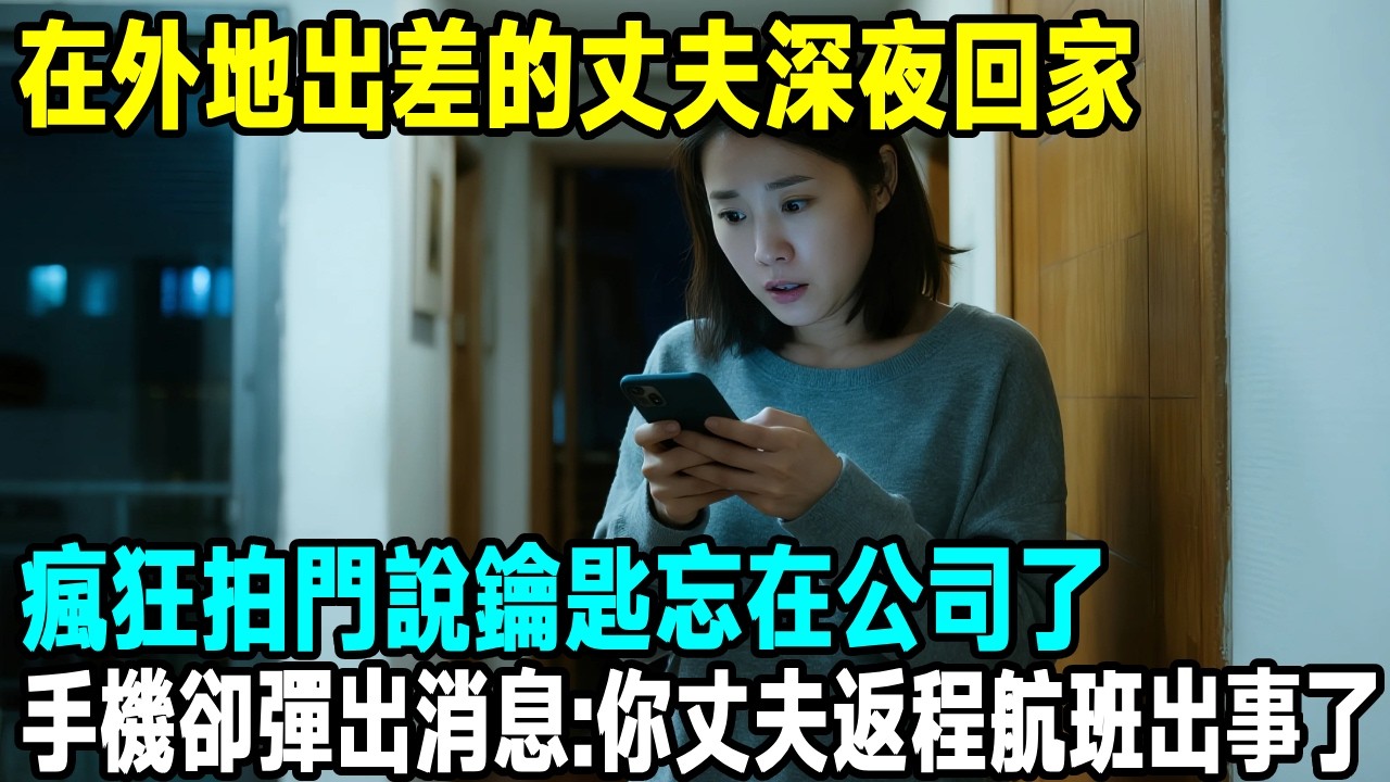 在外地出差的丈夫深夜回家，瘋狂拍門說鑰匙忘在公司了，手機卻彈出消息:你丈夫返程航班出事了...【晚間故事】#出軌 #懸疑故事