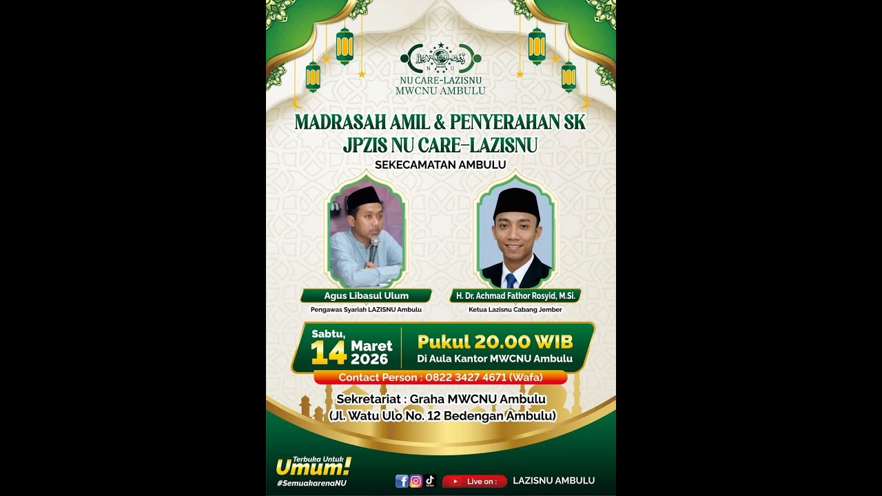 🔴Live Streaming Madrasah Amil & Penyerahan Sk Jpzis NU Care - Lazisnu.