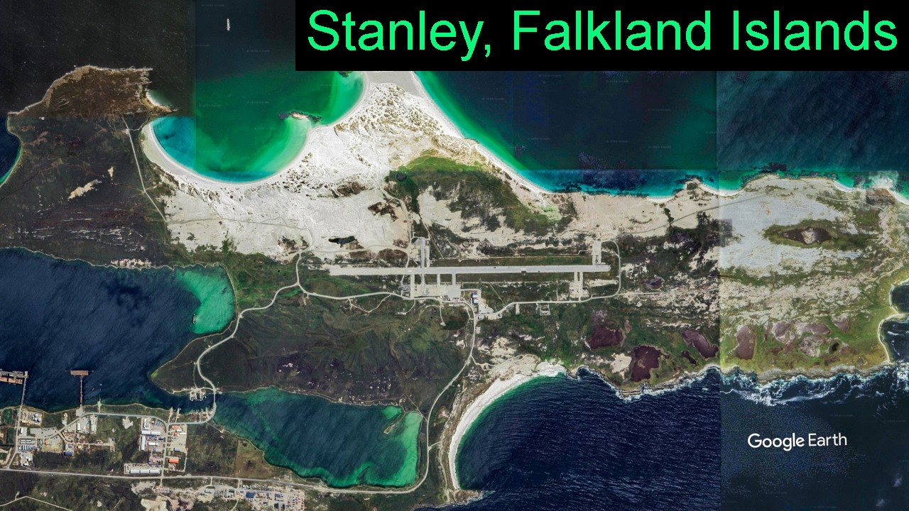 Aerial Explore of Port Stanley Falkland Islands - Airport and Town