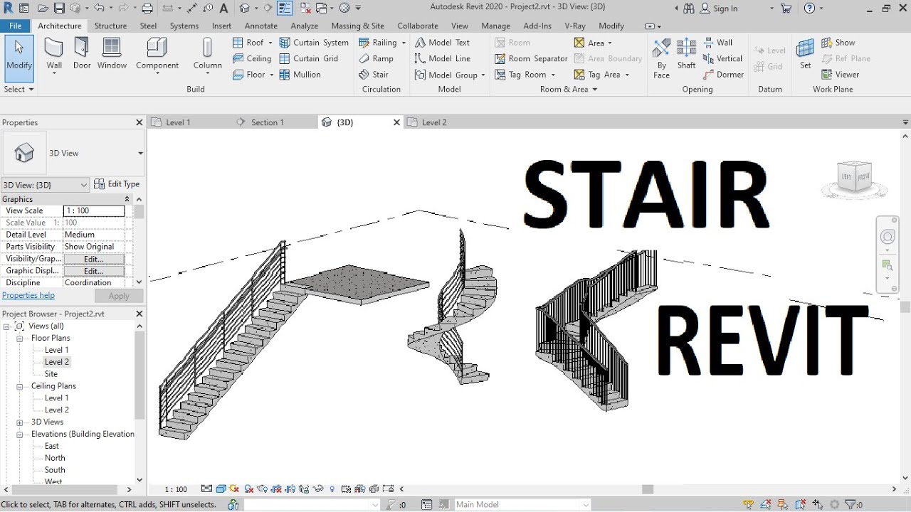 رسم السلالم Stair Revit 2020