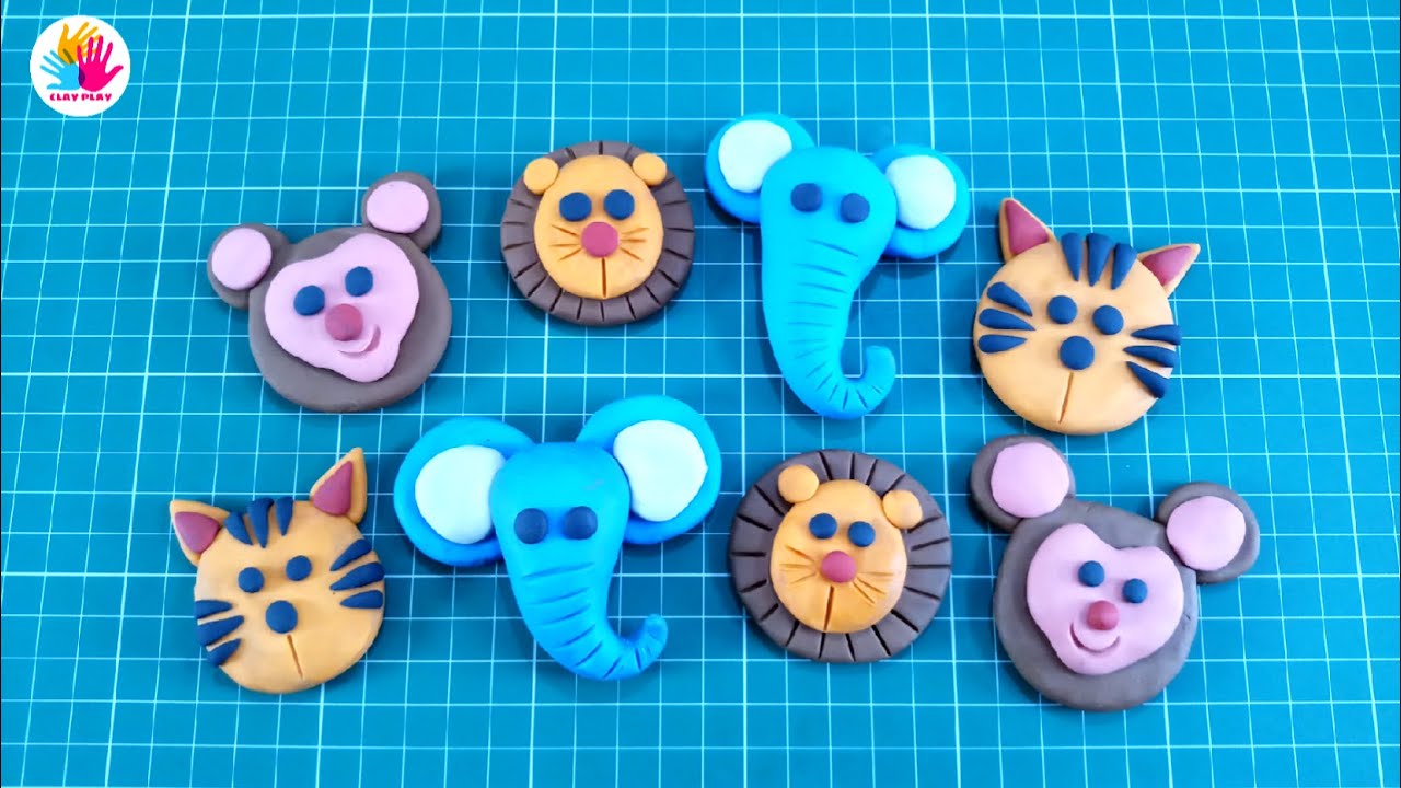 Clay Animals Faces, polymer clay tutorial, easy clay animals faces for beginners, clay art for kids.