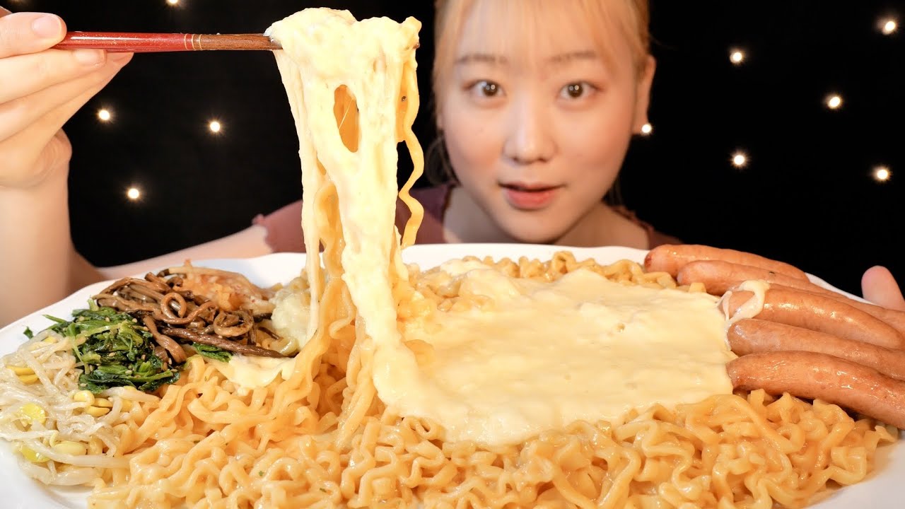 ASMR クリームカルボプルダックポックンミョン Cream Carbo Buldak Bokkeum Myun 크림 까르보불닭볶음면【咀嚼音/大食い/Mukbang/Eating Sounds】