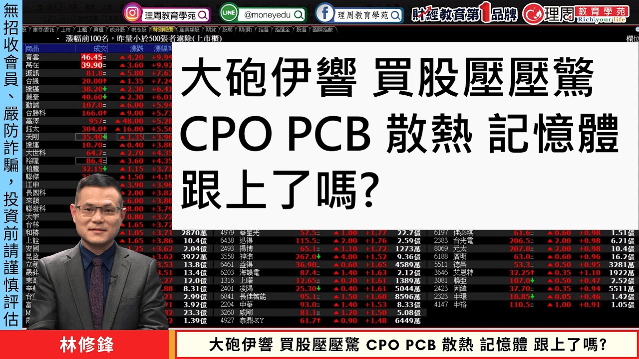 大砲伊響 買股壓壓驚 CPO PCB 散熱 記憶體 跟上了嗎? | 莊家今日想幹嘛 林修鋒 2026/03/19