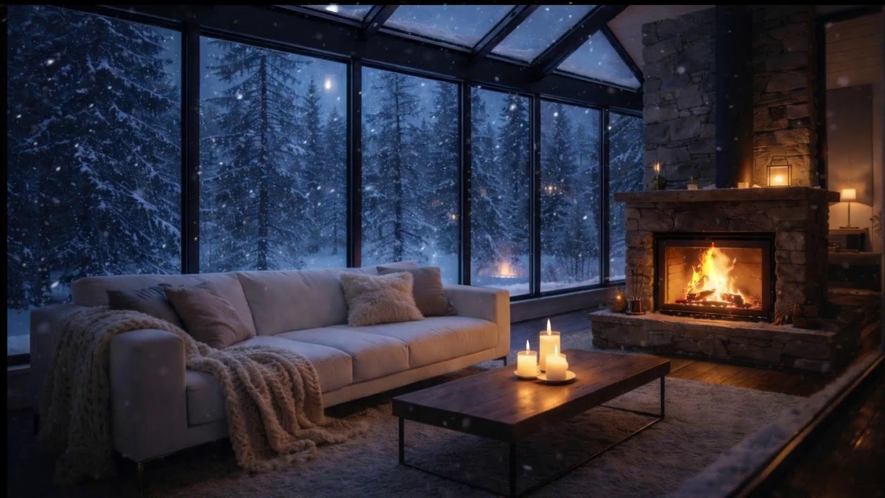 Winter Evening Cafe Ambience 🔥 Smooth Jazz & Warm Fireplace