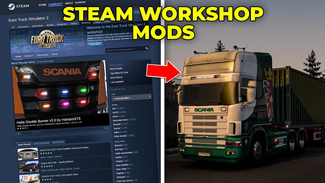 Как установить моды для мастерской Steam в ETS2