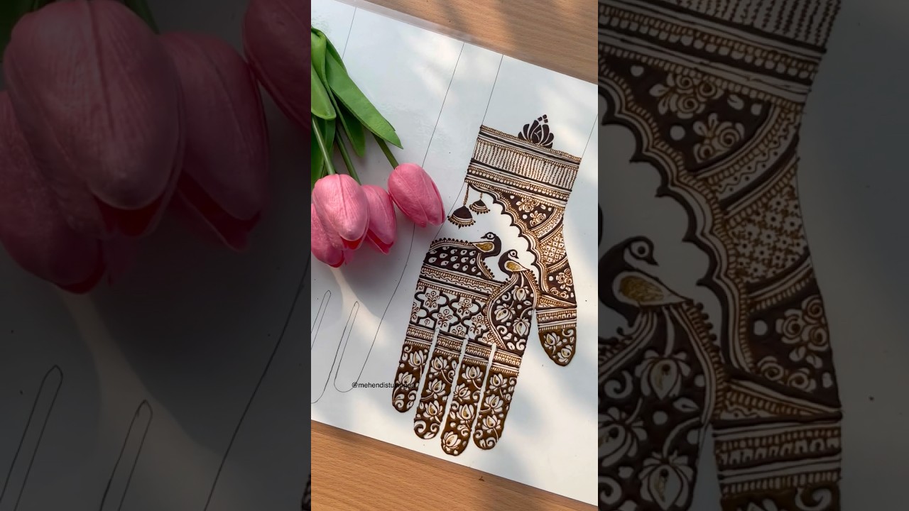 Beautiful peacock mehendi design with lotus border | Bridal Peacock Mehendi Design tutorial #short