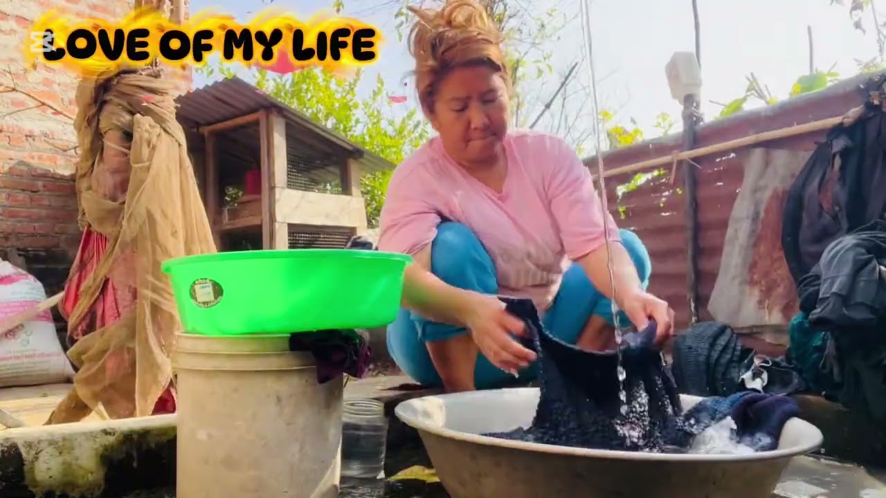 Washing lots of clothes of my mom dad 