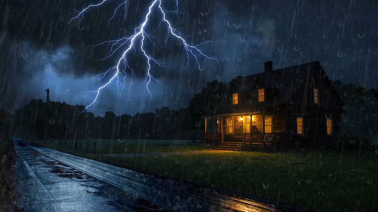 Night Thunderstorm for Sleep | Heavy Rain on Tin Roof & Deep Powerful Thunder (Relaxing White Noise)