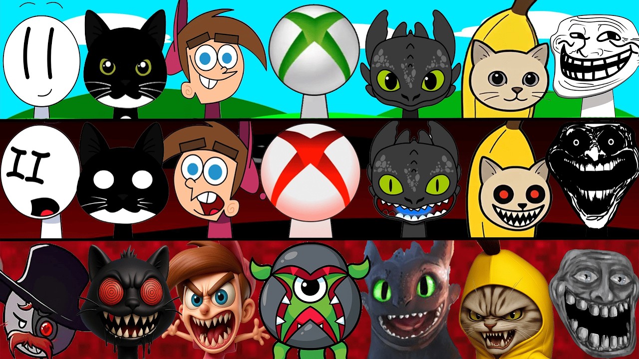 Incredibox Sprunki OC Phase 1 to Phase 3 XBOX, Toothless, Henry Stickmin, DoodleBob, Trollface