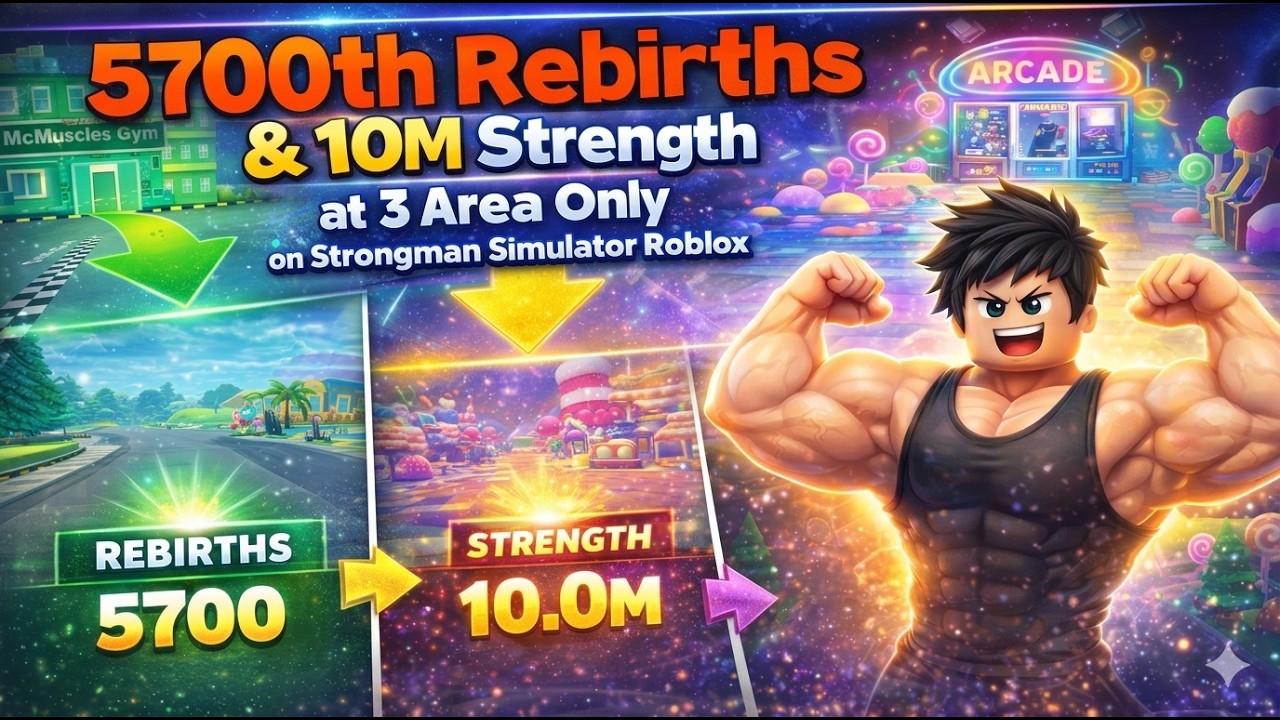 5700th Rebirths & 10M Strength at 3 Area Only on Strongman Simulator Roblox