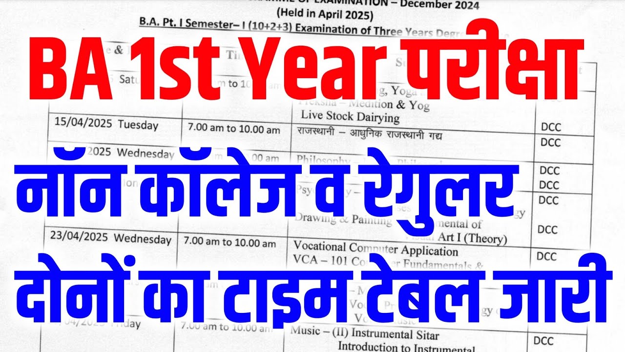 MDSU Ajmer Exam 2025 || BA 1st Year Exam Time Table 2025 || BA Non College Exam Dates 2025
