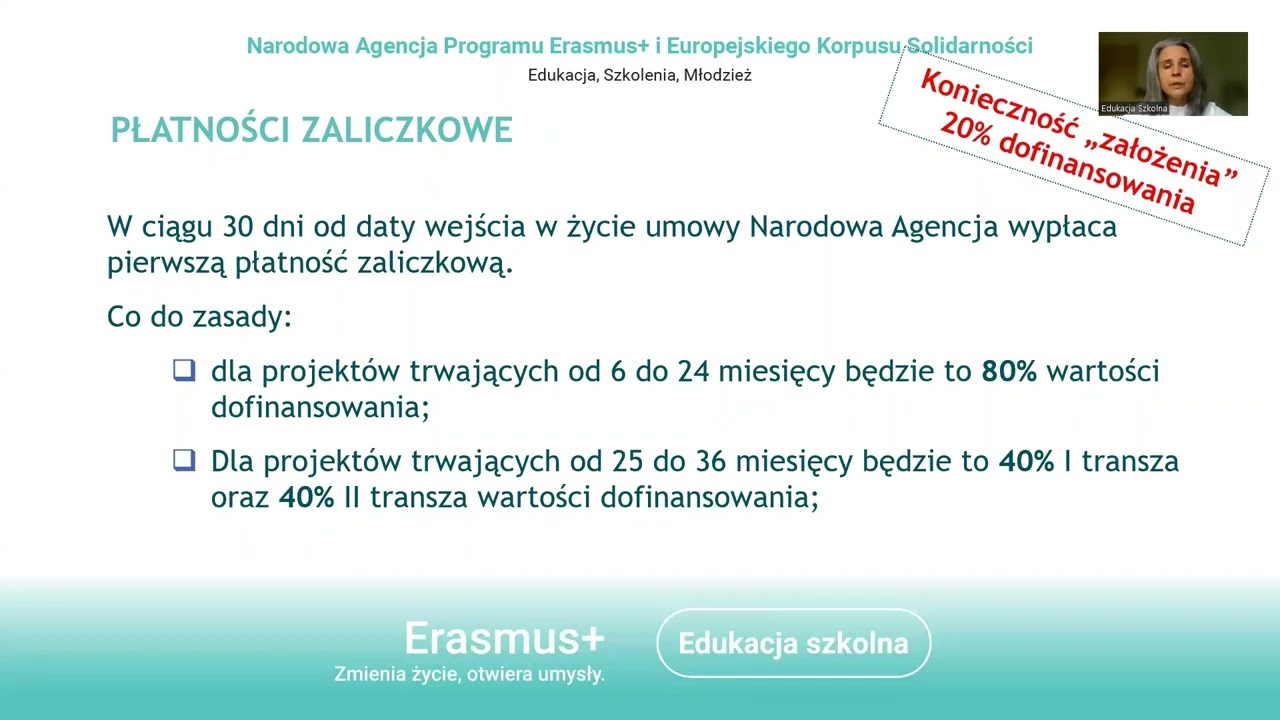 Elementy umowy na dofinansowanie realizacji projektu Erasmus+, akcja 2 w sektorze Edukacji szkolnej