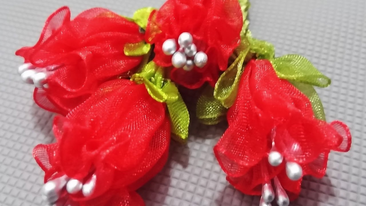 Kurdele oyaları büzmeli menekşe çiçeği yapılışı - Ribbon dowry, constricted violet flower making