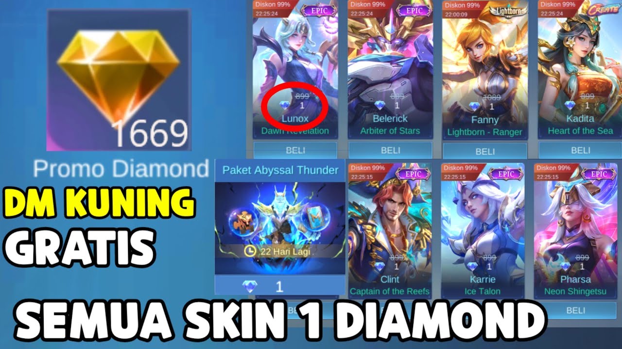 CARA DAPAT 1.669 DIAMOND KUNING ! AUTO BORONG SKIN 1 DM & RECALL ZEUS CUMA 1 DIAMOND