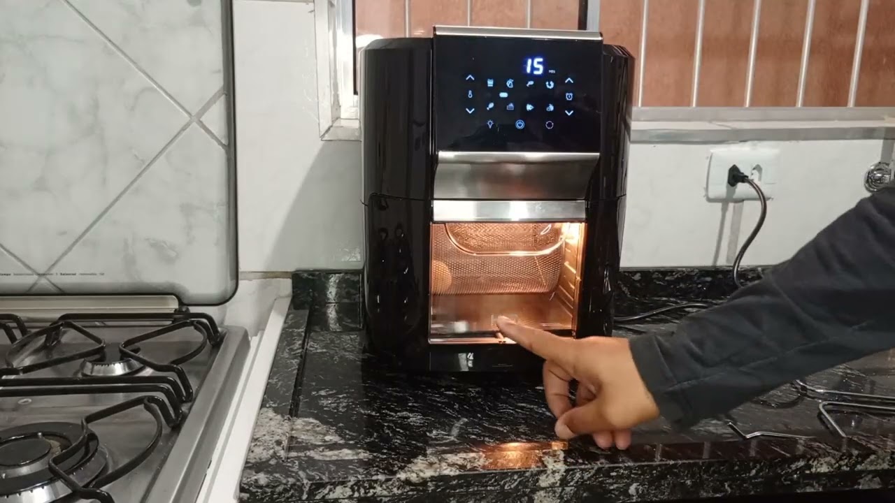 Funcionamento da  Fritadeira Elétrica Air Fryer Oven HQ 12 Litros 1700W Preto RA 015