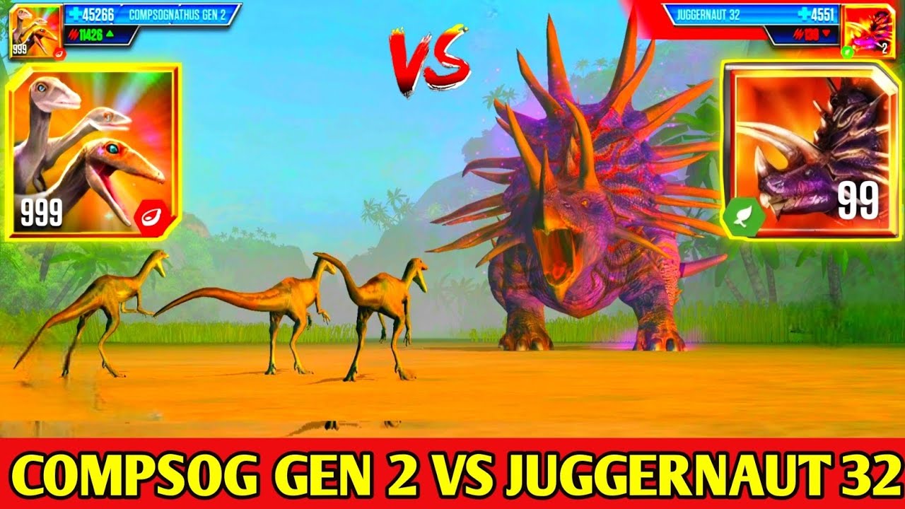 COMPSOGNATHUS GEN 2 LEVEL 999 VS JUGGERNAUT 32 (BOSS)| Jurassic World The Game