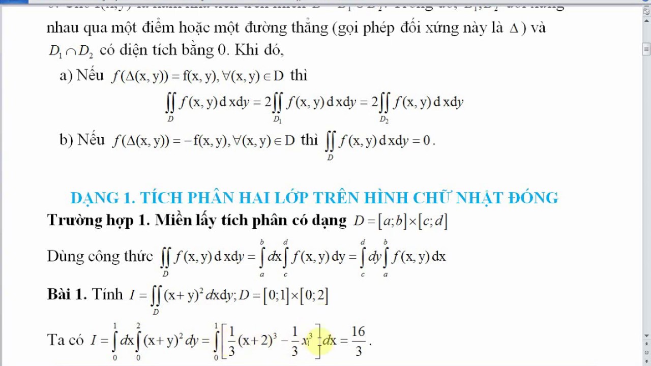 Phương pháp tính tích phân hai lớp trên hình chữ nhật đóng | Định lý Fubini