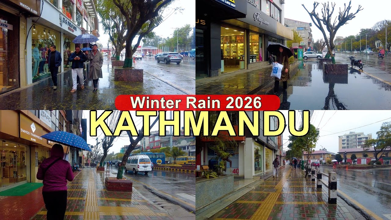 🇳🇵Winter Rain Walk in Kathmandu City Streets - Nepal Rain Ambience 4K HDR