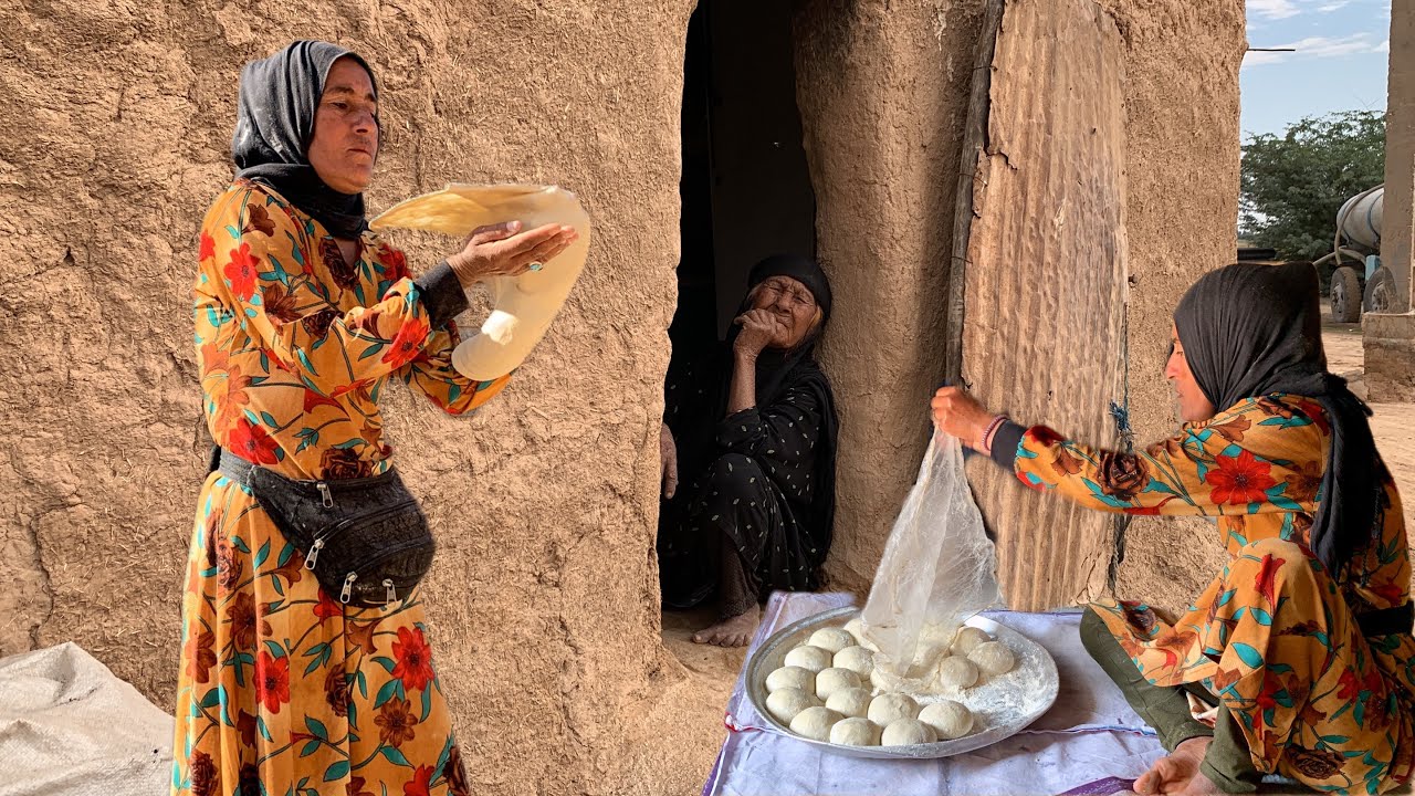 Cooking Traditional Arabic Bread in Village part 1 | Nomads| Rural Family | desert Women Routine