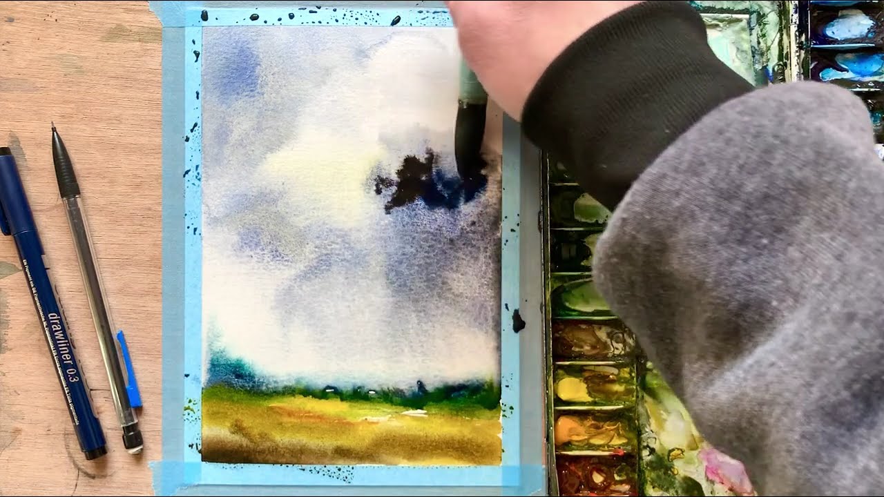 Quick watercolour painting of a stormy day.