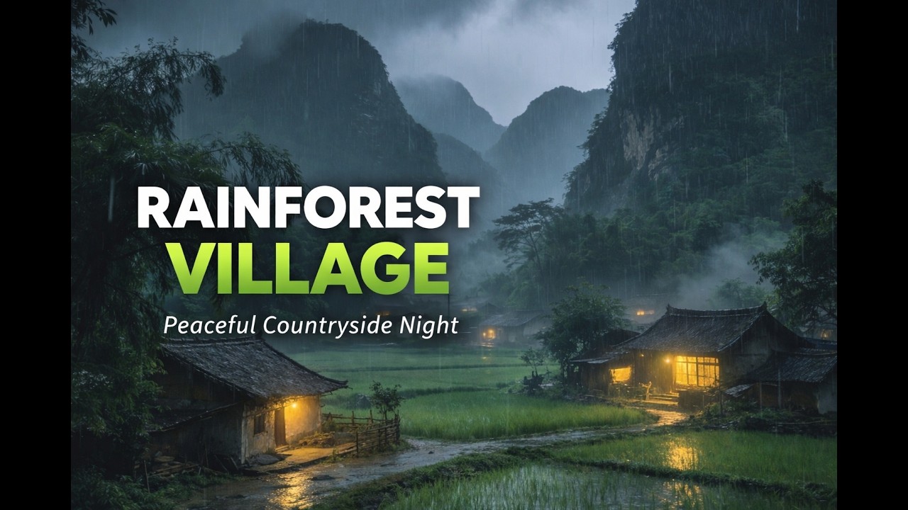 Rainy Mountain Village at Night – Peaceful Countryside in the Mist