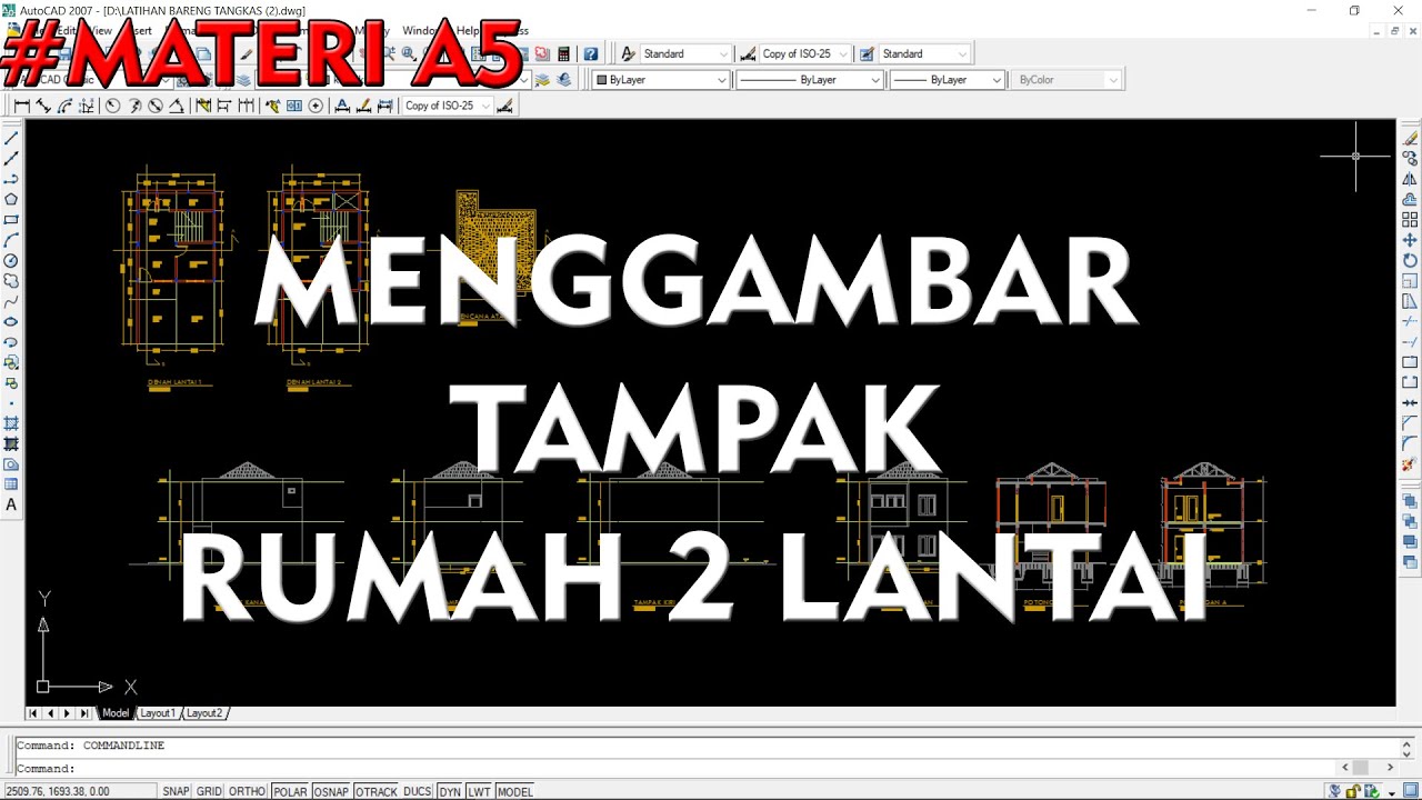 Materi A5 - Cara Membuat Tampak Bangunan Rumah 2 Lantai | AutoCad Tutorial