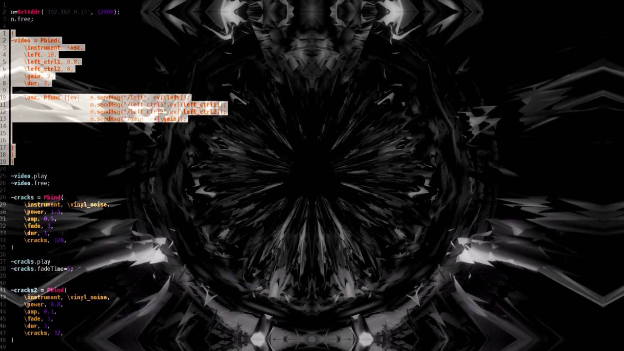 Supercollider - Live-coding session 11 : Full HD -  Audio & Visuals, nasty sound