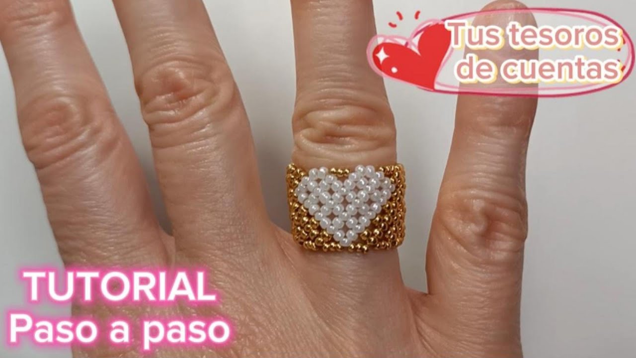 Tutorial anillo corazón con rocallas / tres niveles/ fácil / paso a paso