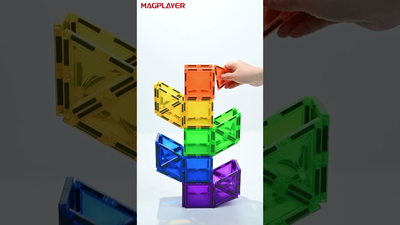 Building a Rainbow Ball Run with Magplayer Magnetic Tiles 🌈🏐✨