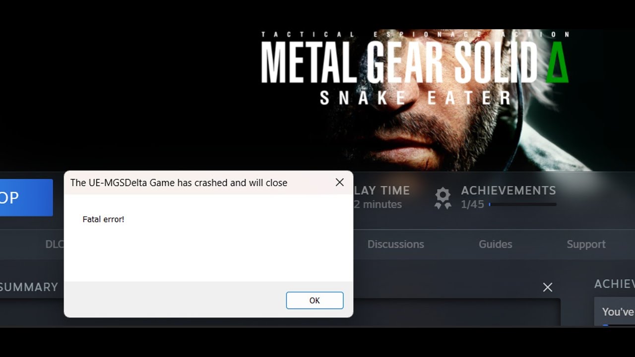 Fix METAL GEAR SOLID SNAKE EATER LowLevelFatalError/Fatal Error/UE-MGSDelta Has Crashed & Will Close