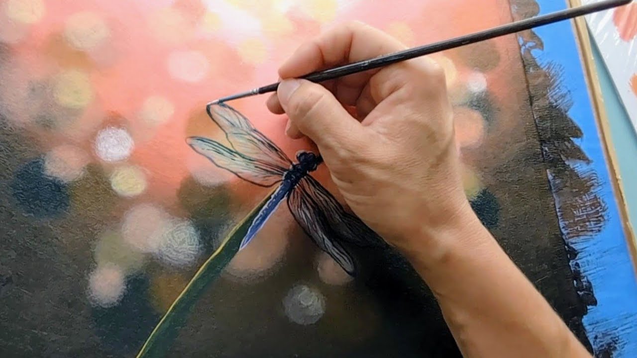 Dragonfly painting / Acrylic painting tutorial for beginners #bokeh