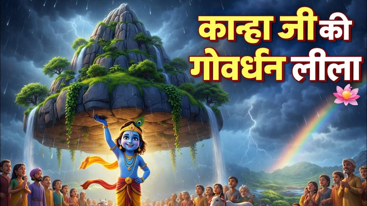 कान्हा जी की गोवर्धन लीला | श्रीकृष्ण ने उंगली पर कैसे उठाया गोवर्धन पर्वत? | बच्चों की कहानी