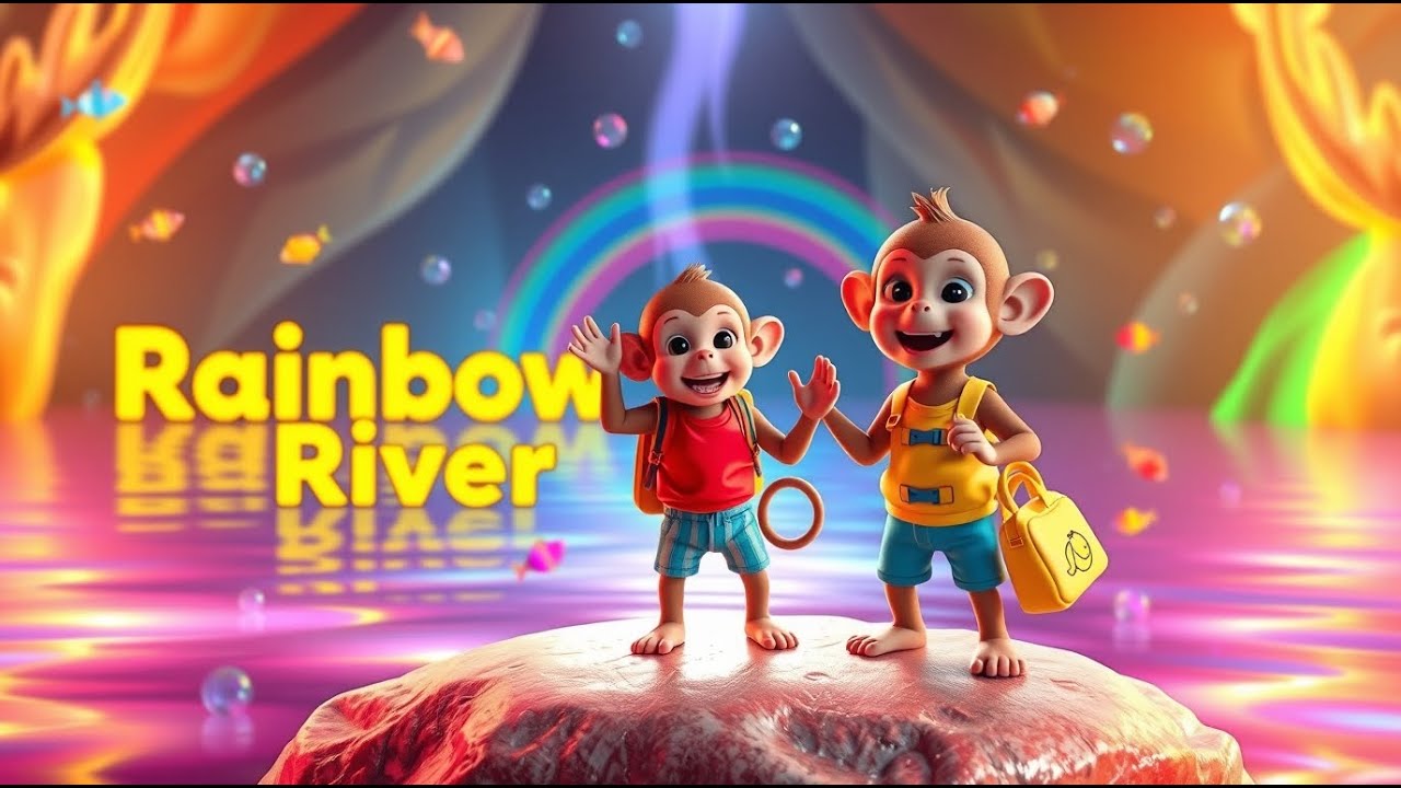 Two Little Monkeys Swim in Rainbow 🌈 River | Fun Animal Nursery Rhyme for Kids | Color Learning Song