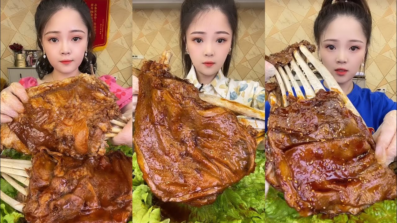 CHINESE MUKBANG SPICY FOOD (LAMB RIBS)@Xiao Yu Mukbang @Bingxin666 Mukbang EATING SHOW