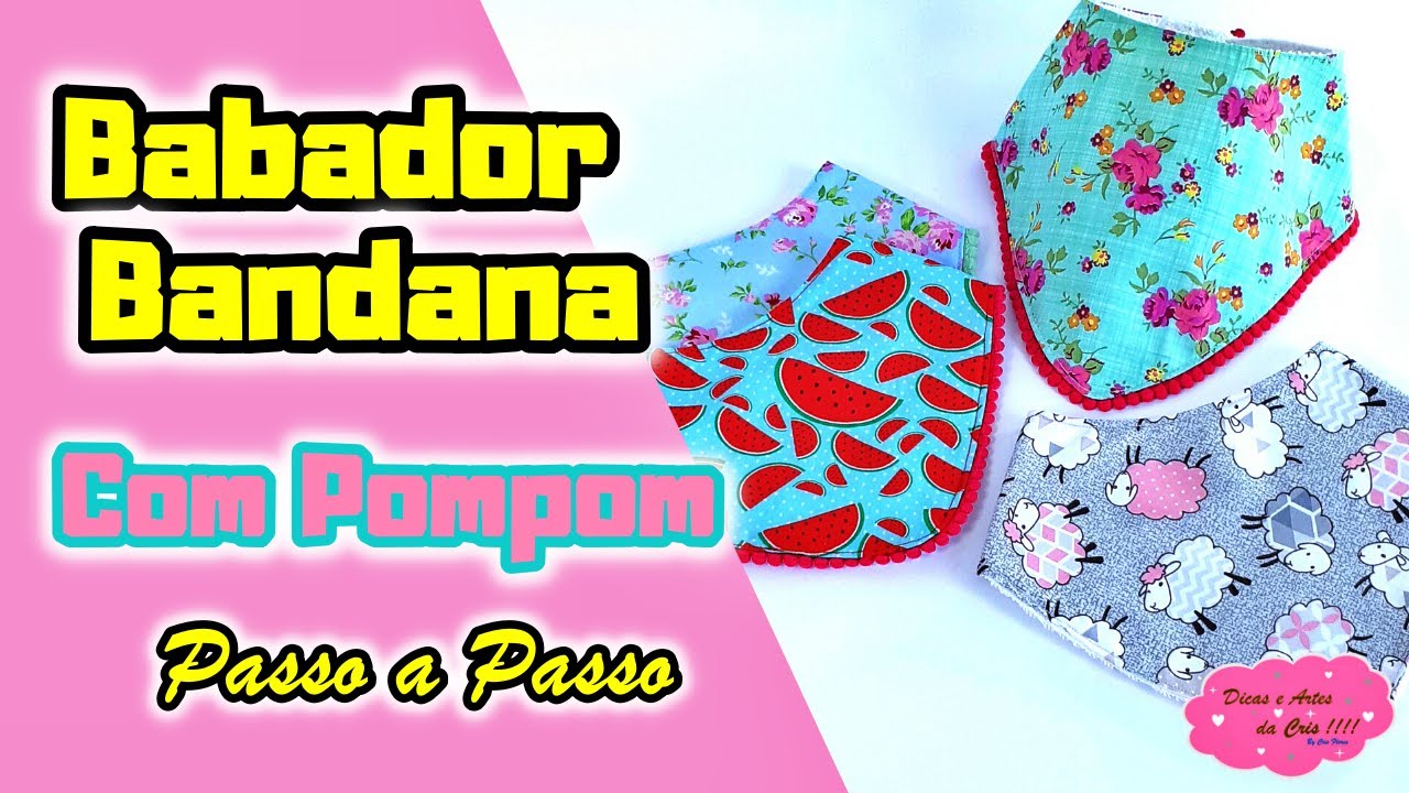 Como Fazer Babador Bandana com Pompom - Com Molde