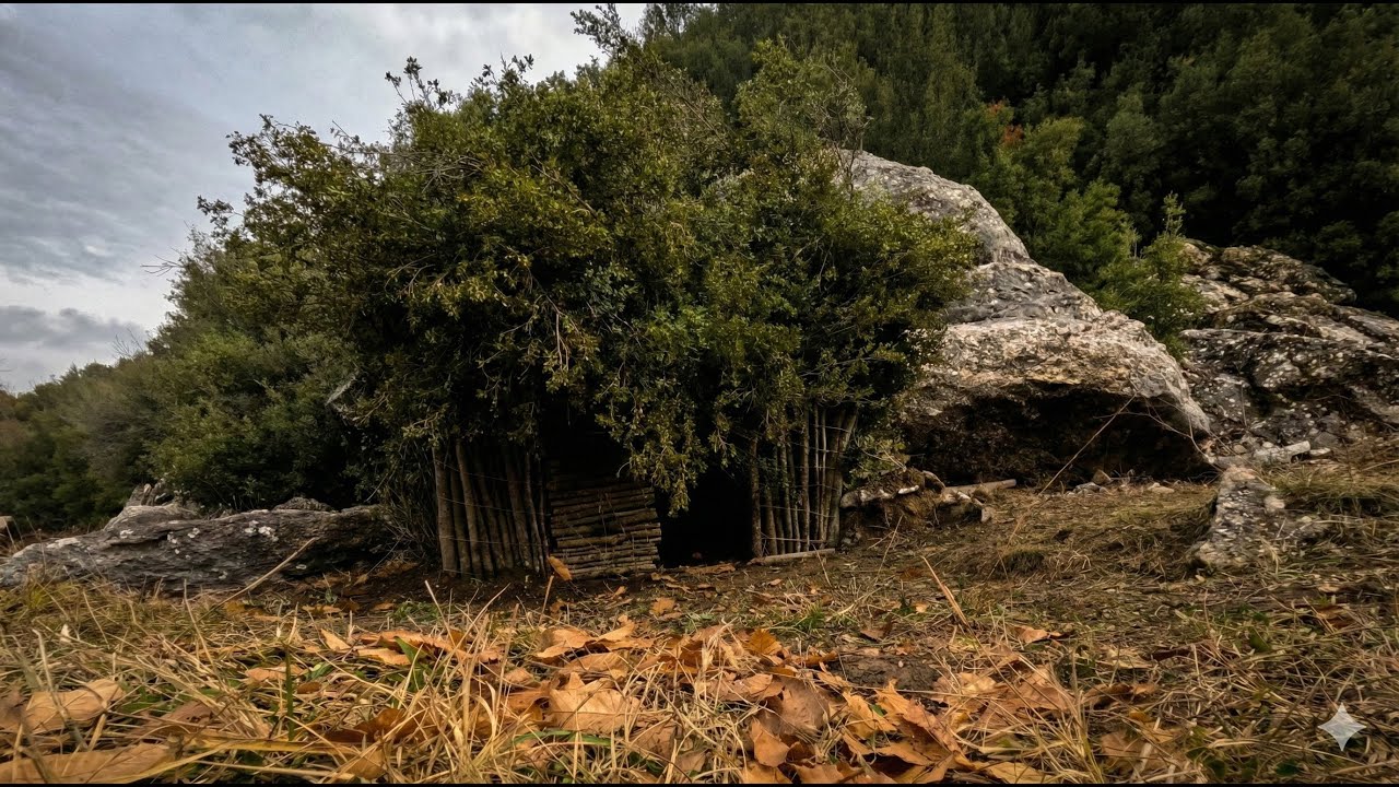 ALONE in the Mountains at Night | Silent Bushcraft Shelter, Fire & Nature Sounds