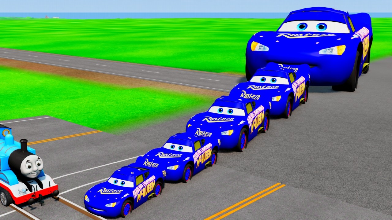 Big & Small Blue McQueen Cars Vs Thomas Train The Tank Engine Vs Portal Vs Cars_Beamng.drive