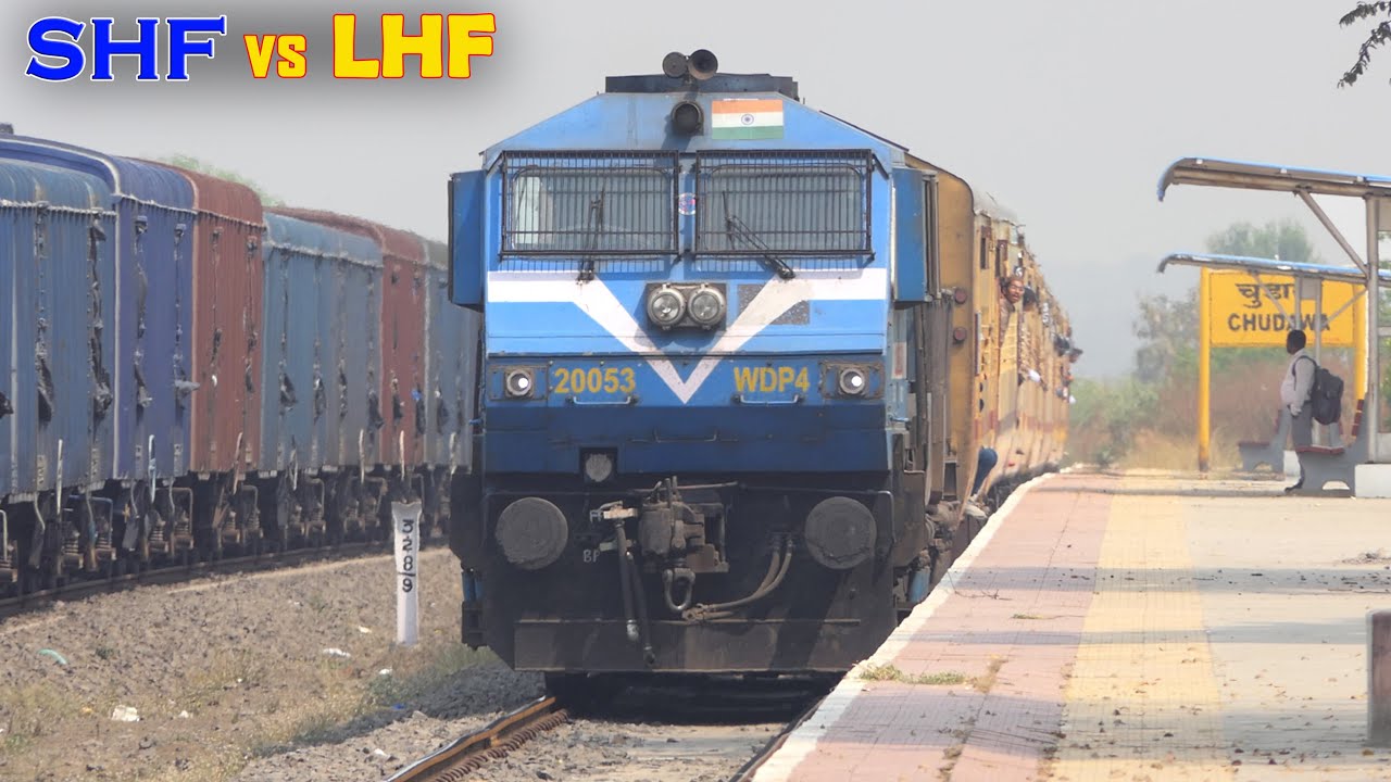 Pole Free Railway Station | Blue EMD WDP4 SHF vs WDP4B LHF | Back to Back Arrival at Chudawa | IR