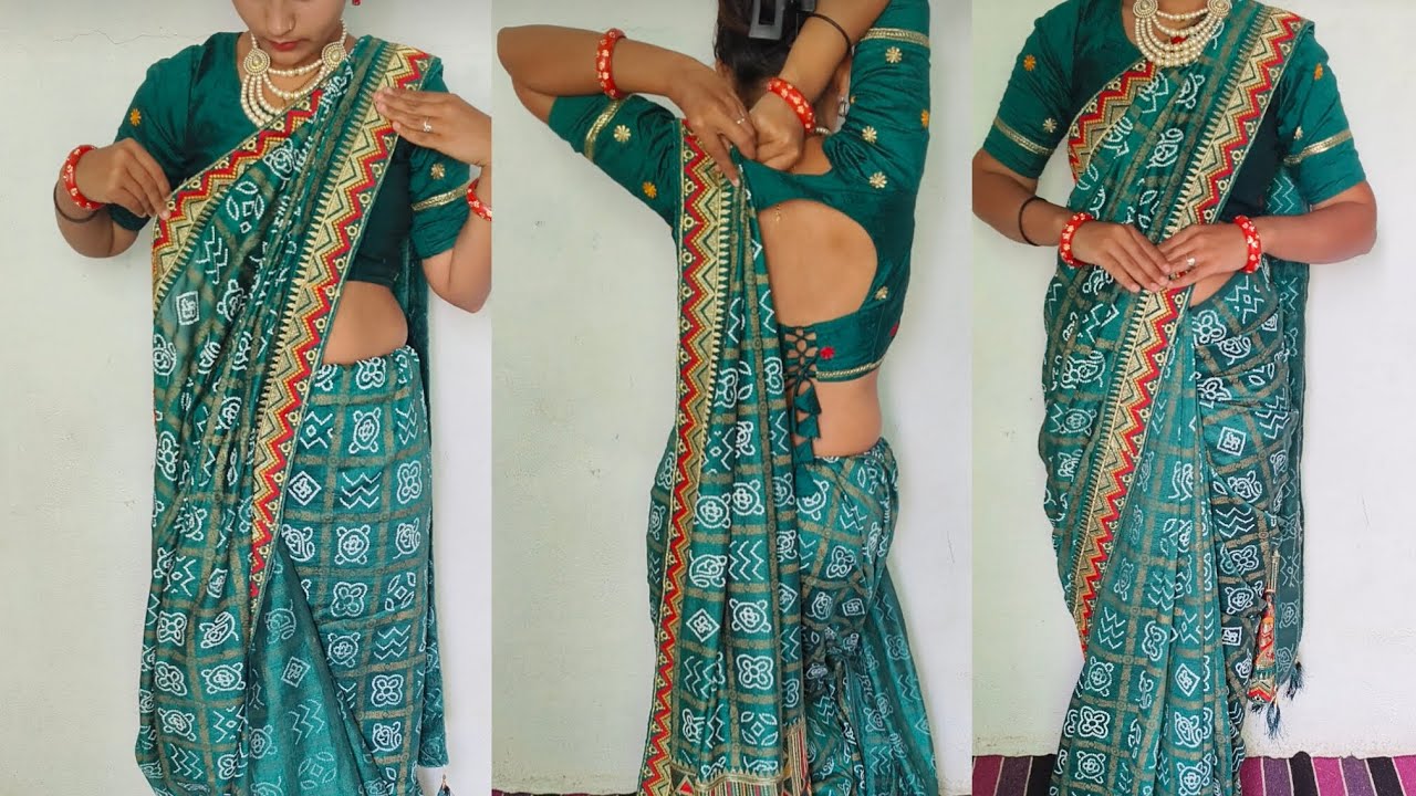 Pure Bandhani saree draping tutorial for beginners/perfect side-shoulder pleats & attractive look👌🏻