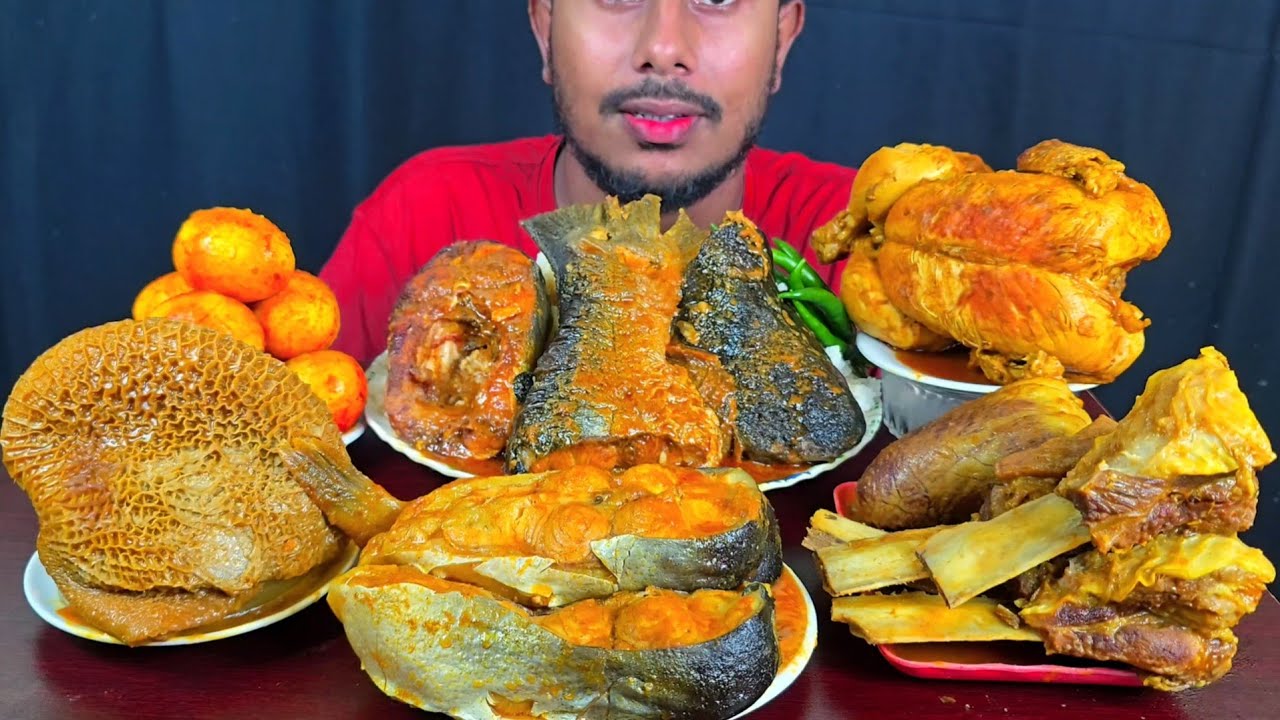Eating Spicy Fish Curry,Beef Chaap,Whole Chicken,Beef Boti,Egg With Rice Chilli || Asmr Mukbong Show