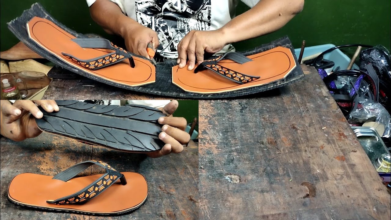 Membuat sandal yang awet dan kuat dari kulit dan ban bekas 