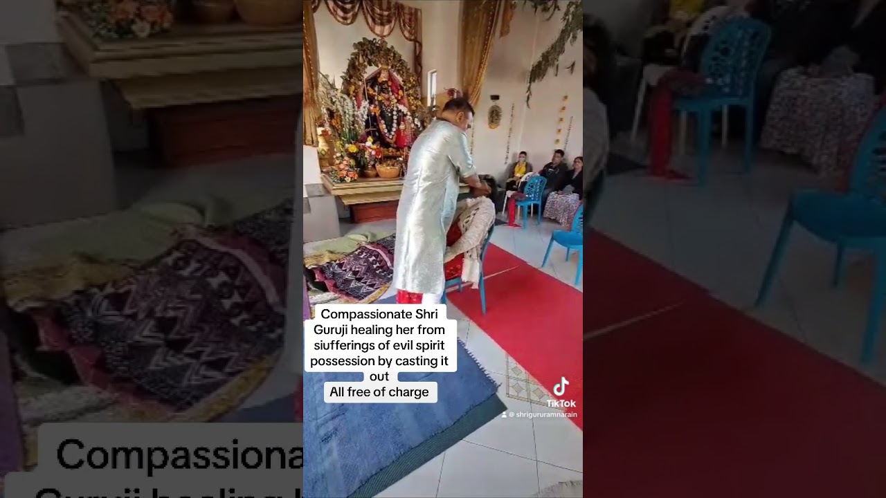 Spiritual Healer Shri Guru Mafhookar Ramnarain casting out evil spirit in Mauritius