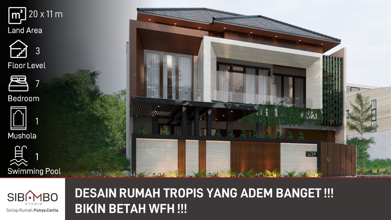 Desain Rumah Mewah Modern Kontemporer 3 Lantai 6 Kamar Tidur di Lahan  12 x 20 Meter