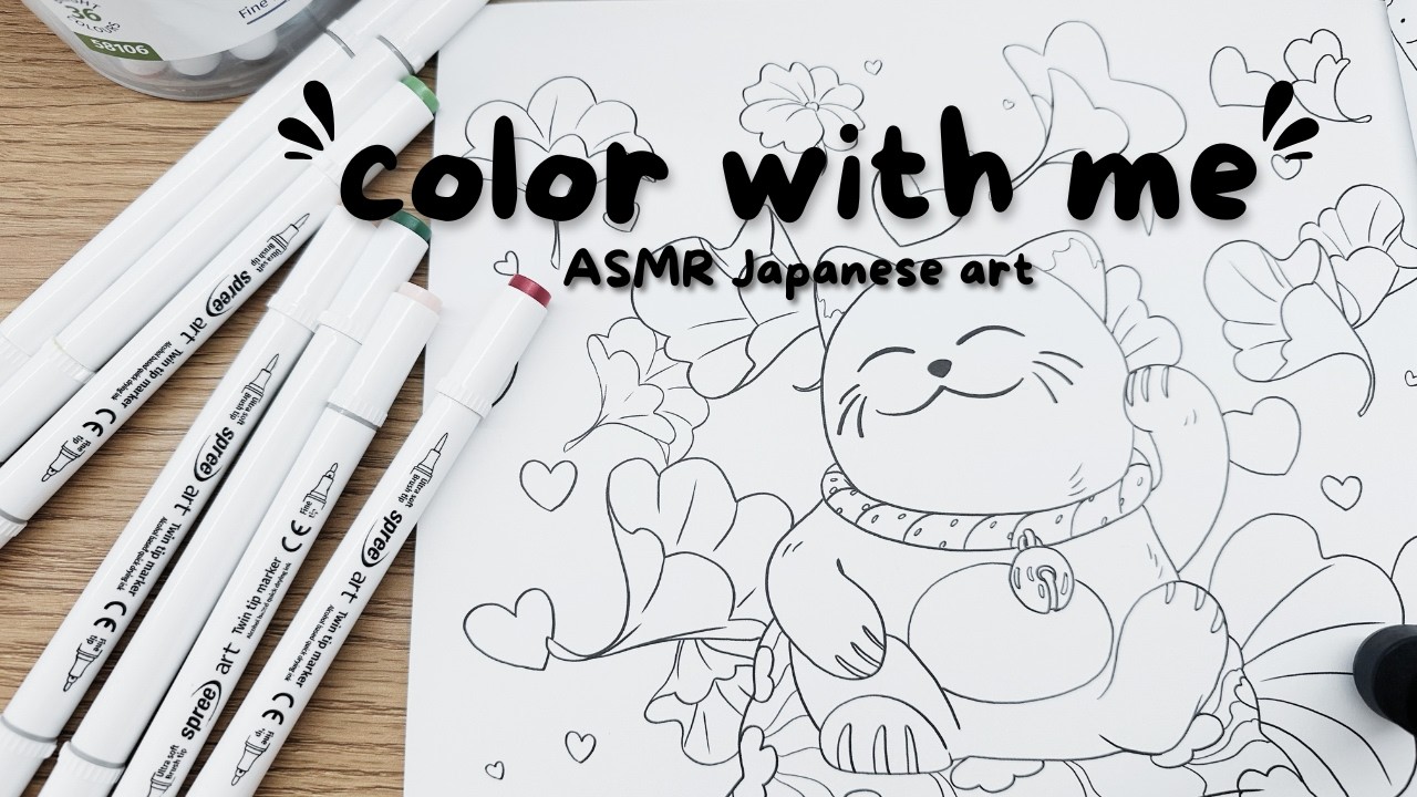 Color With Me (ASMR) 🐱🌼 Relaxing Japanese art coloring using alcohol markers